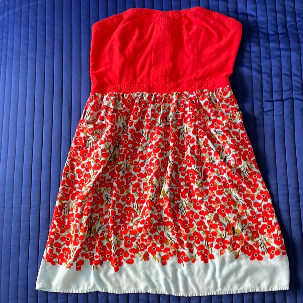 Xhilaration target floral print red blue strapless dress